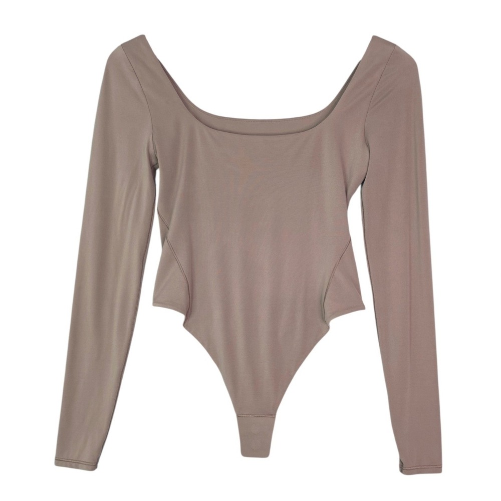 Lululemon Wundermost Bodysuit Women Small Nulu Taupe Long Sleeve Square Neck
